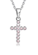 tiny good-looking silver cubic zirconia cross necklace for kids  